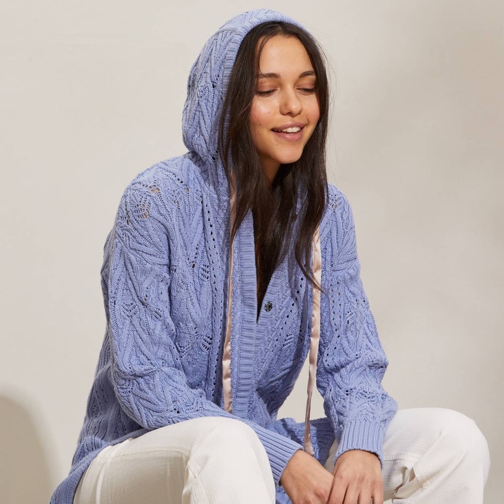 EUC Odd Molly Nova Size 3 (Size 12) Blue Steel Hood Cardigan Sold Out